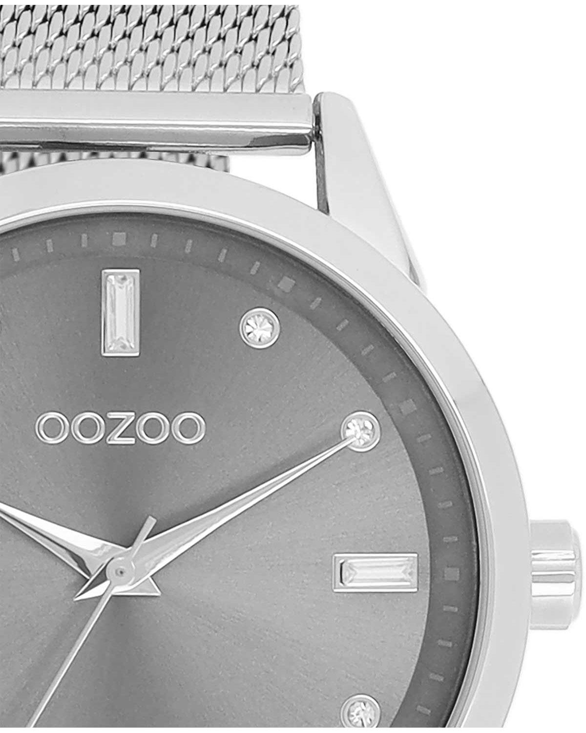 OOZOO-Timepieces Crystals Silver Metallic Bracelet-Ατσάλι