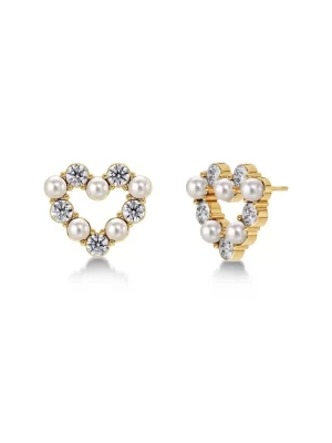 EDBLAD-Affinity Pearl Heart Studs Gold-Επιχρυσωμένο χειρουργικό ατσάλι 14Κ