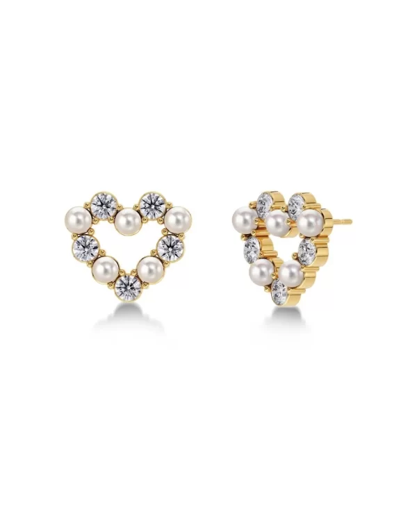 EDBLAD-Affinity Pearl Heart Studs Gold-Επιχρυσωμένο χειρουργικό ατσάλι 14Κ