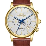 SLAZENGER-Ρολόι Dual Time Brown Leather Strap